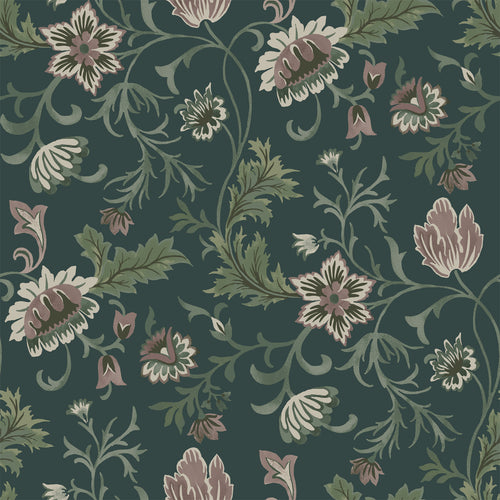 ESTAhome behang vintage bloemen antraciet grijs en groen - 53 cm x 10.05 m - 139415