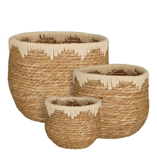 Mica Decorations  Jorck Plantenmand - Set van 3 - H24 x Ø26 cm - Zeegras - Beige, Bruin