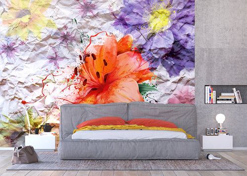 Sanders & Sanders fotobehang bloemen oranje, paars en geel - 375 x 270 cm - 600505