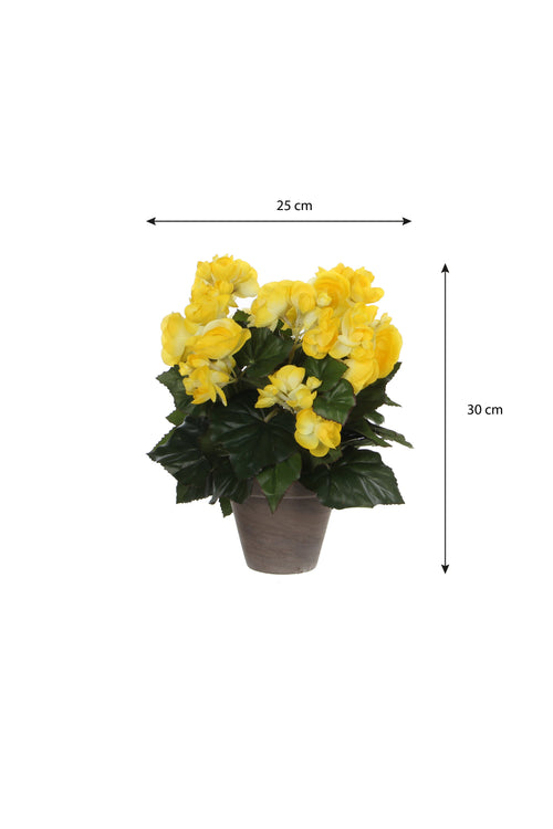 Mica Decorations Begonia Kunstplant in Bloempot Stan - H30 x Ø25 cm - Geel