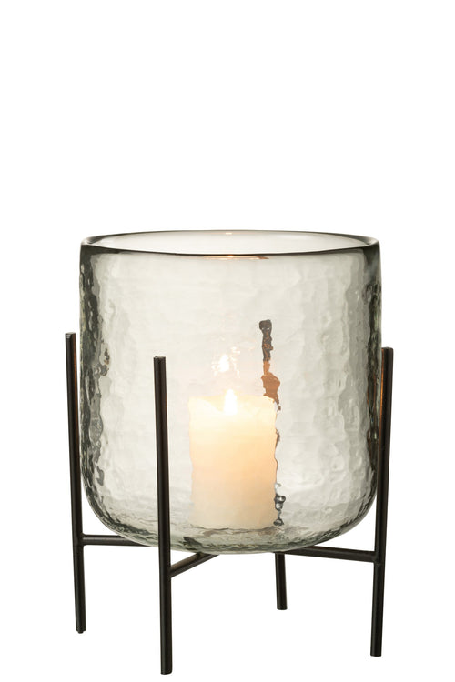 J-Line windlicht Staand - kaarshouder - glas/ijzer - transparant - large