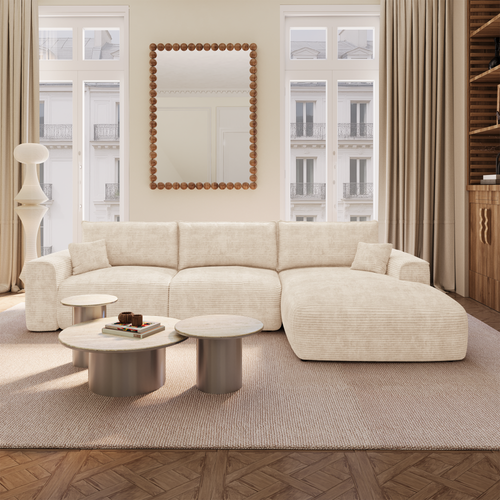 Premium Interiors - Rechthoekige hoekbank met snelle slaapfunctie COMO - corduroy beige 300cm