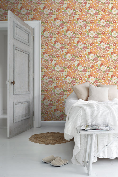 Borastapeter behang retro bloemen oranje - 53 cm x 10.05 m - 661022 - vtwonen shop
