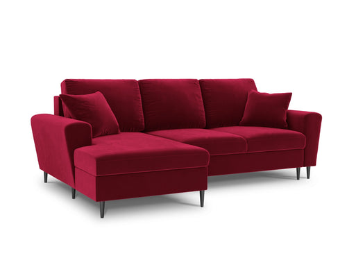 Cosmopolitan Design Uitklapbare hoekbank links met opbergdoos Kyoto 4-zits, flueel, rood - 145x241x88cm