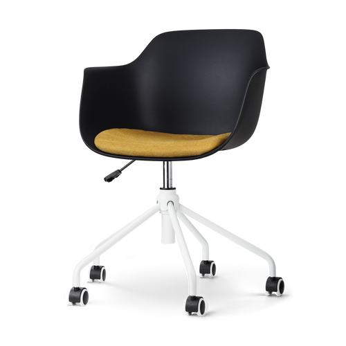 Nolon Nout-Liz Bureaustoel Zwart - Okergeel Kussen - Wit Onderstel