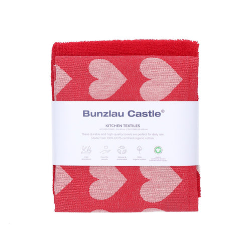 Luxe Keukendoek en Theedoek Hearts Rood Bunzlau Castle - 100% biologisch GOTS katoen - vtwonen shop