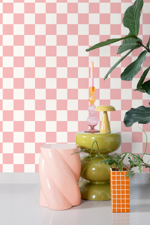 ESTAhome behang geblokt motief roze en wit - 53 cm x 10.05 m - 139998 - vtwonen shop