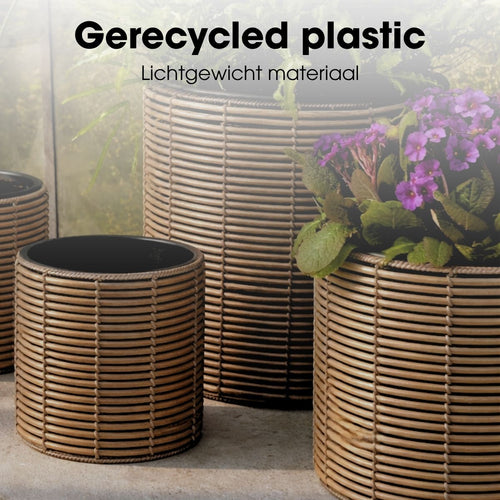 Mica Decorations Cesena Bloempot – Set van 3 – Plantenpot voor Bloemen en Kamerplanten – Bloempotten voor Buiten – Gerecycled Plastic – Lichtbruin