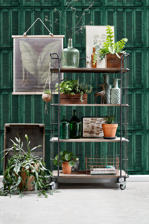 ESTAhome behang verweerde houten Franse vintage louvre luiken groen 53 cm x 10.05 m 138885