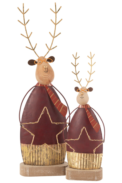 J-Line decoratie Rendier + Sjaal/Bril - metaal - roest/goud - large - LED lichtjes - vtwonen shop