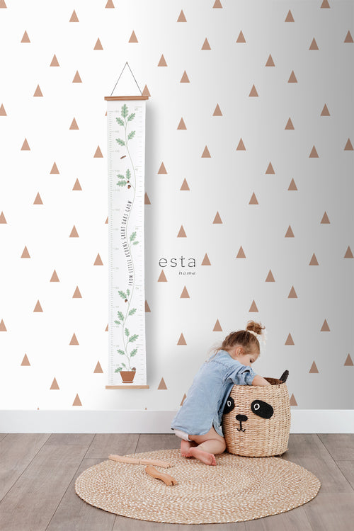 ESTAhome behang grafische driehoekjes wit en licht terracotta - 53 cm x 10.05 m - 139351