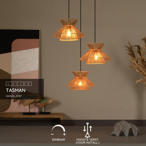 Lucide hanglamp TASMAN - 3xE27 - Naturel - vtwonen shop