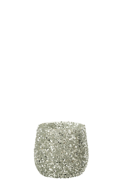J-Line windlicht Glitter - glas - zilver - small - 2 stuks