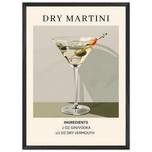 Artfulprints Poster met Lijst Dry Martini cocktail - Ingrediënten   - 50x70 cm - Groen