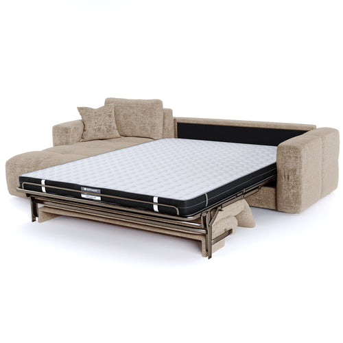 Premium Interiors - Linkerhoekbank met snelle uitklapfunctie VIBE - gewaafd fluweel beige 286cm