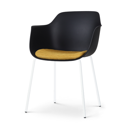 Nolon Nora-Liz Eetkamerstoel Zwart - Okergeel Kussen - Witte Poten - vtwonen shop