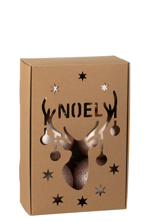 J-Line kerstbal - kunststof - lichtroze - doos van 6