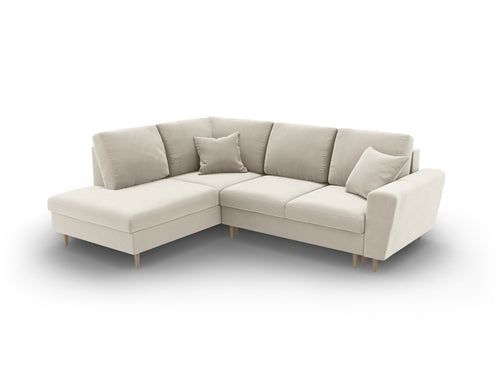 Cosmopolitan Design Uitklapbare hoekbank links met opbergdoos Kyoto 5-zits, flueel lichtbeige - 194x243x88cm
