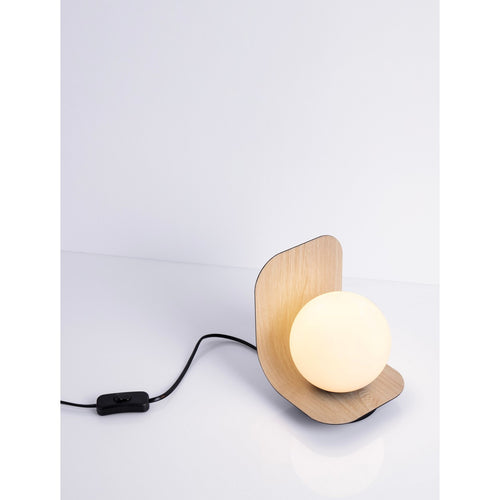 Nova Luce KAMEN Bolvormige tafellamp van hout, zwart, opaal, E16 fitting, 1x5W, aan/uit-schakelaar.