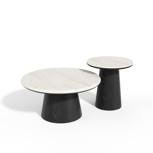Premium Interiors - Salontafel VERO - multiplex en marmer wit marmer en zwart hout 80cm