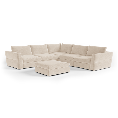 Sia Home - Modulaire panoramische hoekbank links NEST - Zacht aanvoelende geweven stof - Beige - 307cm
