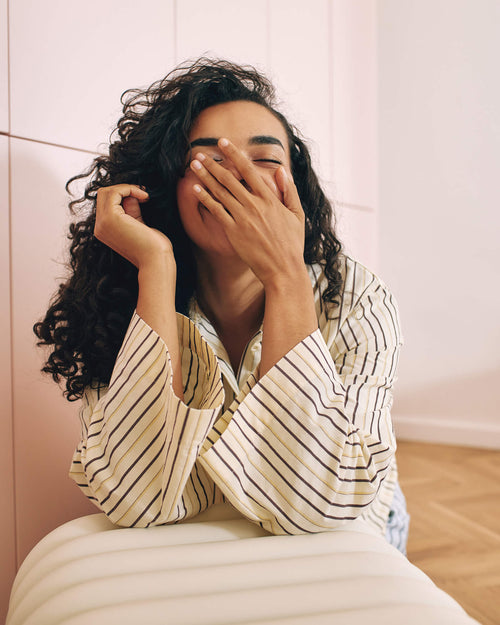 noo.ma Tala pyjamashirt - gestreept, 100% biologisch katoen, Yellow, XL/XXL