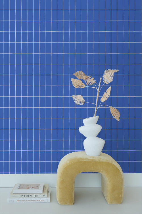 ESTAhome behang kleine tegeltjes koningsblauw en wit - 53 cm x 10.05 m - 139962 - vtwonen shop