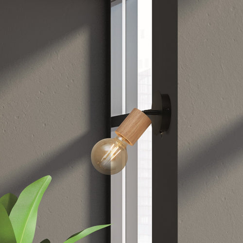 Spinny Spotlight wandlamp - hout en zwart metaal