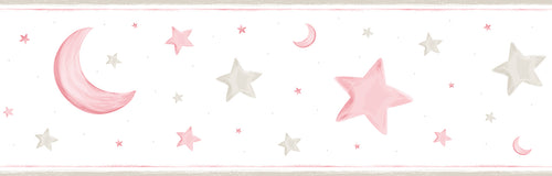 Sanders & Sanders zelfklevende behangrand sterren roze en beige - 500 x 16 cm - 640484