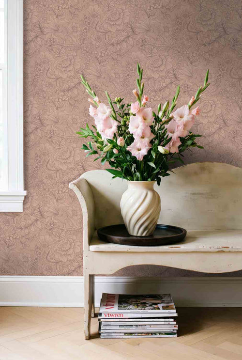 ESTAhome behang bloemmotief terracotta roze - 53 cm x 10.05 m - 139794