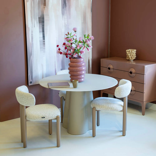 DÉJA Living Eettafel Esra - Rond Beige Glas/MDF - 120x120x76cm