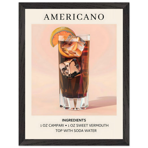 Artfulprints Poster met Lijst Americano cocktail - Ingrediënten   - 30x40 cm - Roze