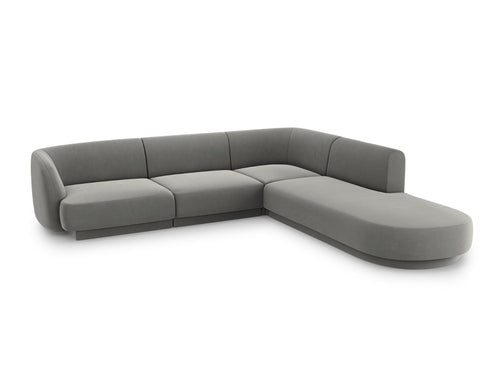 Micadoni rechter hoekbank Miley 6-zits, flueel, lichtgrijs - 248x255x70cm