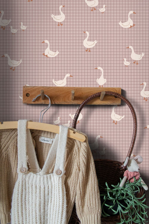 ESTAhome behang schattige ganzen paars - 50 x 900 cm - 132188