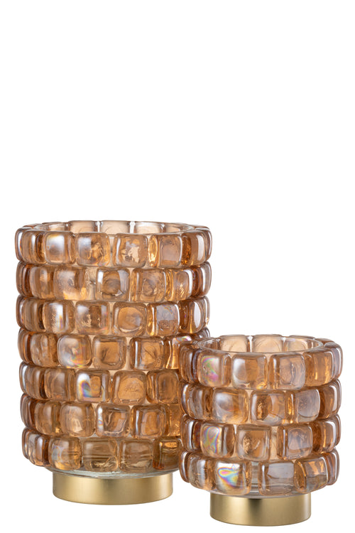 J-Line theelichthouder Vierkant mozaiek - glas - cognac - large