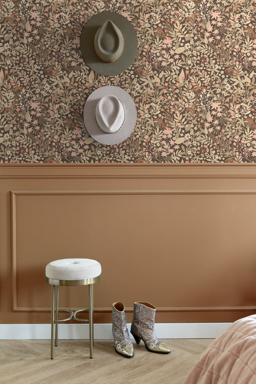 ESTAhome behang veldbloemen bruin en roze - 50 x 900 cm - 131351 - vtwonen shop
