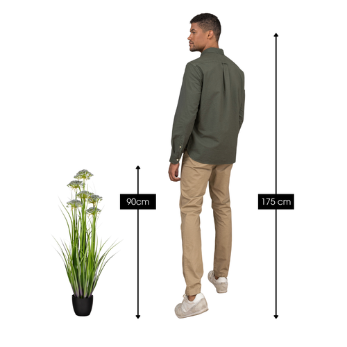 Mica Decorations Engelwortel – Kunstgras in Pot – Realistische Nepplant Woondecoratie – Kunstplanten voor Binnen en Buiten – H90 x Ø25 cm – Groen,