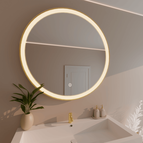LOMAZOO badkamerspiegel Soho - met LED verlichting & anti condens - rond - goud - 100 cm