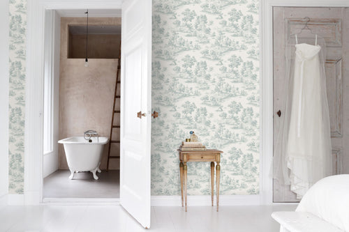 Sanders & Sanders behang toile de jouy print lichtblauw - 53 cm x 10 m - 641036