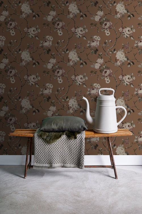 ESTAhome behang vintage bloemen terracotta bruin - 50 x 900 cm - 139408