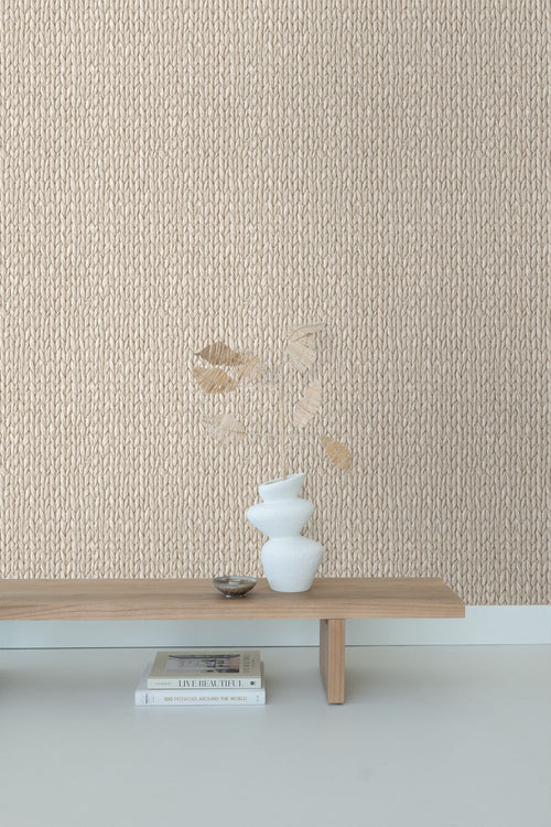 ESTAhome behang geweven riet motief licht crème beige - 53 cm x 10.05 m - 148699