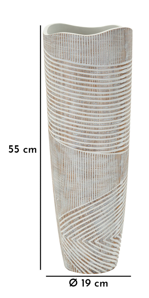 Witte resin vaas met houtnerf ontwerp Ø 19x55 cm