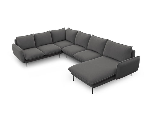 Cosmopolitan Design Panoramische hoekbank links Vienna 7-zits, structurele stof, donkergrijs - 235x330x95cm