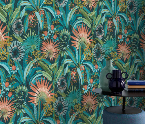 Erismann behang tropische bladeren turquoise - 53 cm x 10.05 m - 661621 - vtwonen shop