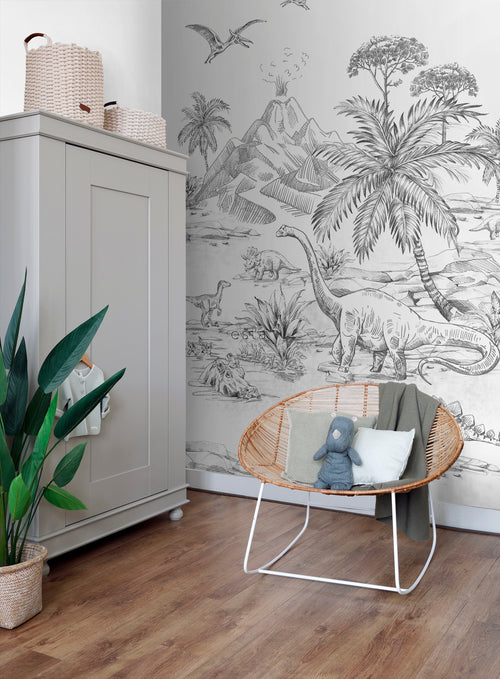 ESTAhome fotobehang dinosaurussen zwart wit - 200 x 279 cm - 159237