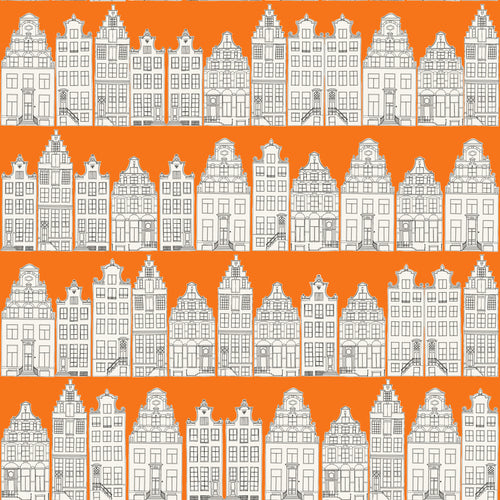 ESTAhome behang Amsterdamse huizen oranje en wit - 53 cm x 10.05 m - 115874