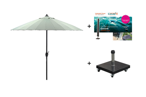Set ronde Manilla parasol - met voet en hoes - 250 cm - Olijfgroen