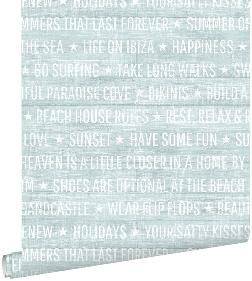 ESTAhome behang zomerse quotes lichtgroen - 53 cm x 10.05 m - 148641