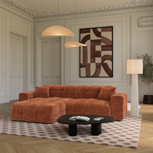 Premium Interiors - Hoekbank links COCOON - gewaafd fluweel terracotta 230cm