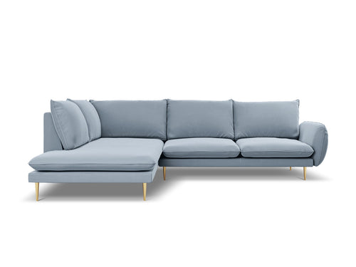 Cosmopolitan Design linker hoekbank Vienna 6-zits, flueel, lichtblauw - 185x275x95cm